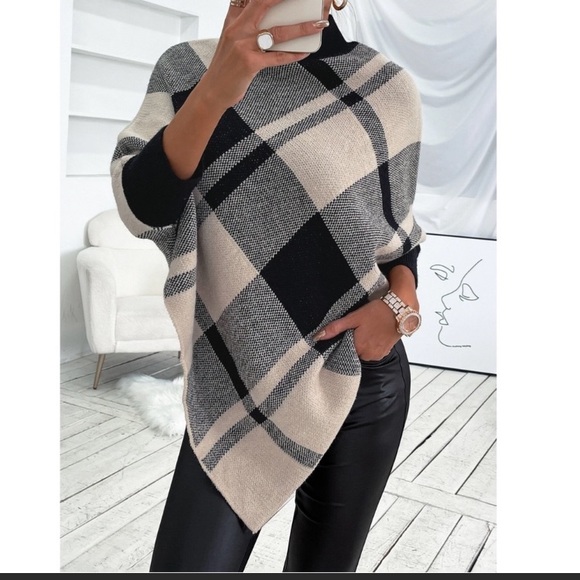 Sweaters - Poncho style,plaid, turtleneck sweater, brand new, no tag